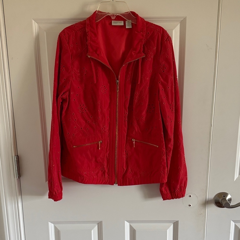 Zenergy by Chico's Orange Eyelet Jacket with gold hardware Size 1 - Picture 2 of 9